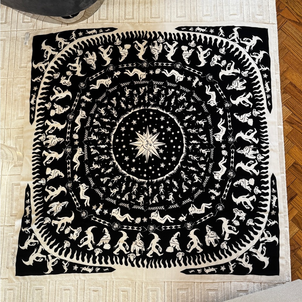 Rare!  Monumental  Charles Jourdan Paris Black and White Silk Scarf